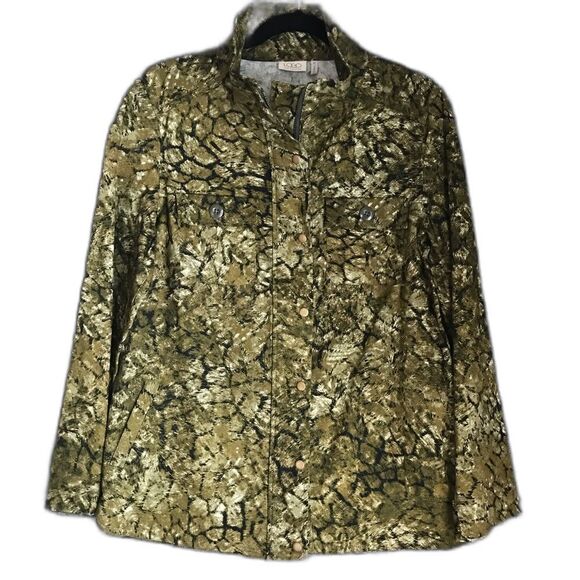 LoGo Lori Goldstein Jacket Women's Size 10 Green Animal Print Zippered P… - Picture 1 of 12